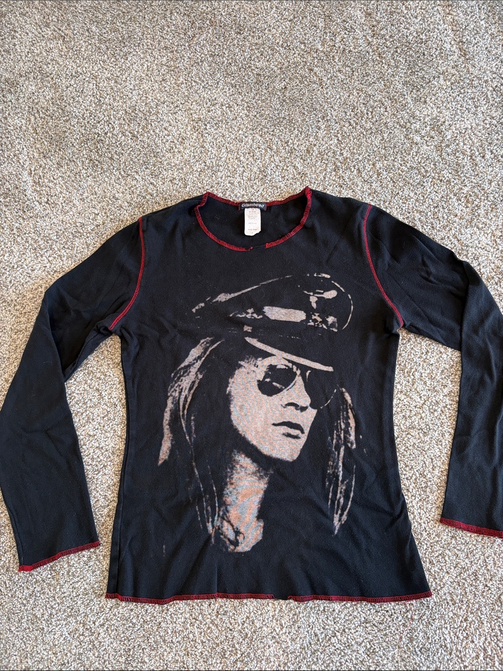 Black Axl Rose Gun N Roses Long-Sleeve Graphic Crewneck TShirt Red Trim Size L